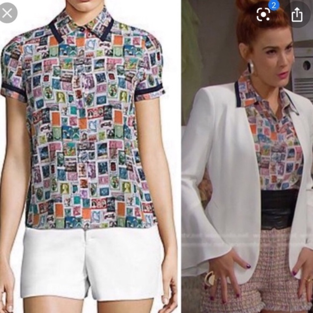 NWOT Alice + Olivia Oswald Printed Silk Shirt XS